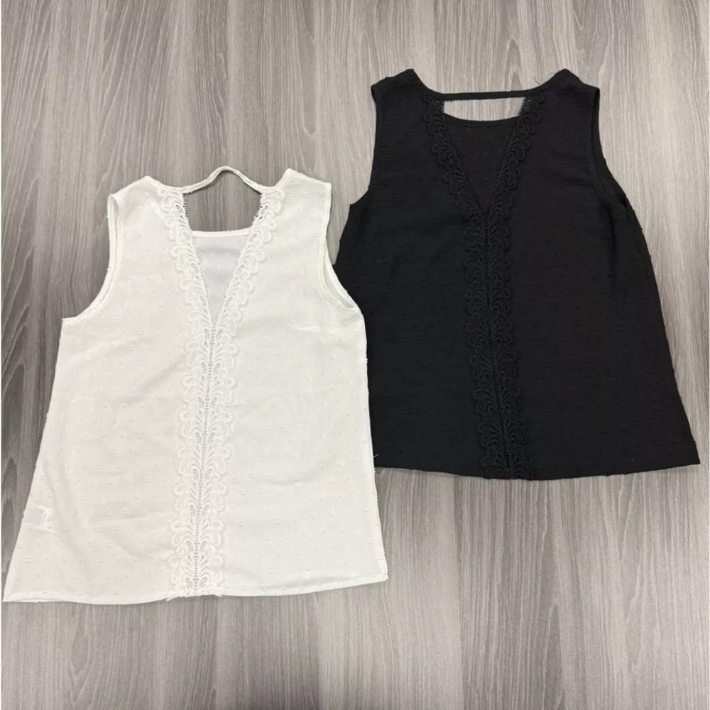 SHEIN White & Black Sleeveless Blouse Tank Tops Size Small (set of 2)